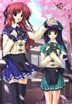  blue_hair long_hair multiple_girls red_hair ribbon school_uniform wakou_tensui 