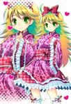  blonde_hair bow green_eyes hair_bow heart hoshii_miki idolmaster idolmaster_(classic) japanese_clothes kimono kimono_skirt lolita_fashion long_hair maid npon515 pink_kimono solo thighhighs wa_lolita yukata zettai_ryouiki zoom_layer 