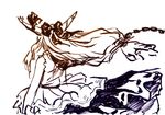  back chain fuu_(futian) horns ibuki_suika ink_(medium) long_hair ribbon solo touhou traditional_media 