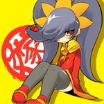  alternate_legwear ario ashley_(warioware) black_hair hair_over_one_eye hairband long_hair orange_hairband red_eyes skull solo thighhighs twintails warioware 