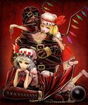  2girls bad_id bad_pixiv_id ball_and_chain_restraint bat_wings bdsm blonde_hair blue_hair bondage bound chain chin_rest fangs flandre_scarlet gag gagged gimp_suit hat lying multiple_girls on_stomach red_eyes remilia_scarlet ring_gag sai-go short_hair siblings sisters touhou wings 