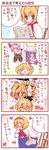  &gt;_&lt; 1girl 4koma :&lt; ^_^ alice_margatroid blonde_hair blush bunbunmaru closed_eyes comic dei_shirou hakurei_reimu heart highres kirisame_marisa newspaper o_o patchouli_knowledge remilia_scarlet sparkle touhou translated 