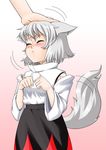  absurdres animal_ears blush closed_eyes detached_sleeves highres inubashiri_momiji out_of_frame petting shishou_(absolute_area) short_hair solo_focus tail touhou white_hair wolf_ears wolf_tail 