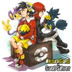  aipom backwards_hat black_hair book box egg gen_2_pokemon goggles gold_(pokemon) grin hat male_focus multiple_boys murkrow mutsuki_yotsuka pokemon pokemon_(creature) pokemon_special red_hair silver_(pokemon) sitting smile yellow_eyes 