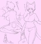  :&lt; angry animal_ears ass bag barefoot breasts cat_ears cat_tail cleaning denim feet furry housewife jeans kemonon kneeling monochrome pants pixiv16853 ricosye soles tail translation_request 