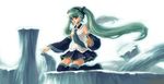  bad_id bad_pixiv_id detached_sleeves green_eyes green_hair hatsune_miku headphones ice kneeling long_hair microphone necktie silverwing skirt solo thighhighs twintails vocaloid 