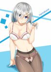  blue_eyes bow bow_bra bow_panties bra breasts character_name cleavage gusset hair_ornament hair_over_one_eye hairclip hamakaze_(kantai_collection) kantai_collection lace lace-trimmed_bra large_breasts lingerie looking_at_viewer panties panties_under_pantyhose pantyhose short_hair silver_hair solo underwear underwear_only white_bra xsorax812 
