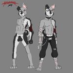  anthro balls bandage canine clothing dog ear_piercing fur husky male mammal masamaki muscles nipples nude pecs piercing plain_background sheath standing undead zombie 