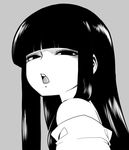  bare_shoulders face greyscale hime_cut houraisan_kaguya jitome long_hair monochrome off_shoulder open_mouth shaded_face solo space_jin touhou upper_body 