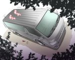  akazawa_red car from_above loli_van mary_janes motion_blur motor_vehicle red_shoes road shoes street text toyota toyota_hiace tree van vehicle 