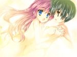  1boy 1girl blue_eyes green_hair hand_holding kai long_hair nude pink_hair shimesaba_kohada short_hair walpurgis 