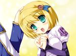  blonde_hair blush green_eyes kai petting shimesaba_kohada short_hair smile walpurgis 