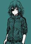  alternate_costume belt casual commentary_request contemporary eyepatch green hands_in_pockets jacket kantai_collection kiso_(kantai_collection) kouji_(campus_life) looking_at_viewer monochrome short_hair simple_background sketch solo 