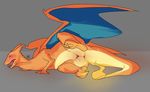  abstract_background anus blush charizard claws dragon drooling female feral fire horn mutisija nintendo open_mouth orange_skin pok&#233;mon pok&eacute;mon presenting pussy pussy_juice saliva saliva_string solo video_games wide_hips wings 
