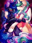  absurd_res animal_ears anthro anthrofied blue_fur blue_hair blush bow_tie cutie_mark dimwitdog duo equine eyelashes female friendship_is_magic fur hair half-closed_eyes hi_res horn incest lesbian long_hair mammal multi-colored_hair my_little_pony princess_celestia_(mlp) princess_luna_(mlp) pussy rabbit_ears sibling sisters white_fur winged_unicorn wings 