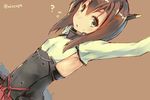  ? arms_up black_eyes blush brown_hair chig flat_chest flying_sweatdrops headgear kantai_collection looking_at_viewer short_hair solo sweat sweatdrop taihou_(kantai_collection) 
