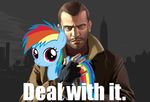  brown_hair building city coat duo english_text equine friendship_is_magic fur gloves grand_theft_auto hair horse human image_macro jacket mammal multi-colored_hair my_little_pony pony purple_eyes rainbow_dash_(mlp) rainbow_hair rainbow_tail smile text 