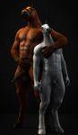  abs anatomically_correct animal_genitalia balls biceps big_muscles big_penis blue_eyes brown_fur cgi corwyn duo equine fur gay gelding horse horsecock male mammal muscles pecs penis pose reins size_difference white_fur 
