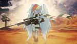  boots cloud cutie_mark desert equine friendship_is_magic hair looking_at_viewer mammal multi-colored_hair my_little_pony palm_tree pegasus pink_eyes rainbow_dash_(mlp) ranged_weapon scarf scope silencer sniper_rifle solo stars viperdash-venomous weapon wings 