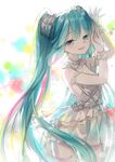  aqua_eyes aqua_hair gaha hatsune_miku long_hair scrunchie see-through skirt solo twintails very_long_hair vocaloid 