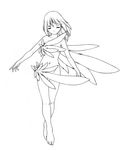  angel angel_present angel_wings barefoot closed_eyes full_body graphite_(medium) greyscale harumachi_nagaaki lineart monochrome navel nude simple_background solo traditional_media wings 