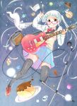  :p bad_id bad_pixiv_id black_legwear blush cake candy_wrapper cat cream_puff electric_guitar food glasses guitar highres instrument loafers macaron microphone microphone_stand original pudding sekiyu. shoes skirt slice_of_cake smile solo sweets thighhighs tongue tongue_out v-shaped_eyebrows white_cat 
