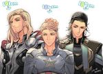  avengers black_hair blonde_hair captain_america dated hand_on_another's_head height_difference hh_(hhsis2) loki_(marvel) male_focus multiple_boys steve_rogers superhero sweatdrop thor_(marvel) 