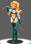  :p big_hair blonde_hair blue_legwear boots brenda_(captain_commando) captain_commando commentary_request fingerless_gloves gloves grey_background hair_over_one_eye high_heel_boots high_heels highres light_smile long_hair looking_at_viewer navel ponytail scrap_iron solo thigh_boots thighhighs tongue tongue_out 