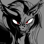  angry close-up equine fangs female flutterbat_(mlp) fluttershy_(mlp) friendship_is_magic fur hair horse long_hair looking_at_viewer mammal monochrome my_little_pony nekubi nightmare_fuel pegasus pony red_eyes solo teeth wings 