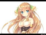  armlet artist_name bare_shoulders blonde_hair blue_eyes blush breasts ciel_nosurge cleavage downscaled flower hair_flower hair_ornament image_sample ionasal_kkll_preciel letterboxed long_hair looking_at_viewer md5_mismatch medium_breasts peko resized simple_background smile solo surge_concerto twitter_sample upper_body white_background 