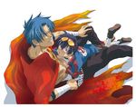  blue_hair cape goggles goggles_on_head kamina kurenai_karasu multiple_boys simon tengen_toppa_gurren_lagann 