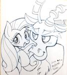  antlers blush discord_(mlp) draconequus duo equine fangs female feral fluttershy_(mlp) friendship_is_magic horn horse looking_at_viewer male mammal michiyoshi my_little_pony open_mouth pegasus pony wings 
