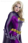  bat_(symbol) batgirl batman_(series) blonde_hair blue_eyes cape dc_comics gauntlets hand_on_hip highres ronindude solo stephanie_brown 