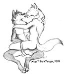  animal_genitalia anthro balls blackteagan canine claws cum embrace fur gay hug kissing knot male mammal penis 