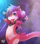  ambiguous_gender anthro blue_eyes collar dragon hairpin hi_res horn looking_at_viewer rave ru_(rudragon) rudragon sleeves solo tongue tongue_out wings 