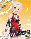  :d bare_shoulders blonde_hair bracelet card_(medium) character_name detached_sleeves earrings idolmaster idolmaster_cinderella_girls jewelry official_art open_mouth pixie_cut red_eyes senzaki_ema short_hair smile solo sun_(symbol) very_short_hair 