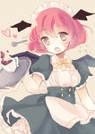  :o alternate_costume alternate_hair_length alternate_hairstyle apron bad_id bad_pixiv_id bat_wings bow cup demon_wings enmaided flying_sweatdrops head_wings highres karunabaru koakuma maid maid_headdress open_mouth pink_eyes pink_hair puffy_short_sleeves puffy_sleeves short_hair short_sleeves solo spilling spoon teacup touhou tray waist_apron wings 