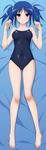  barefoot blue_eyes blue_hair competition_school_swimsuit dakimakura full_body highres lying one-piece_swimsuit original sample school_swimsuit short_hair solo sugimura_tomokazu swimsuit twintails 