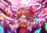  ascot blonde_hair cup drinking_glass flandre_scarlet hat highres red_eyes ribbon short_hair side_ponytail solo touhou wine_glass wings youxuemingdie 