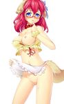  animal_ears apron blue_eyes blush breast_slip breasts collar covered_nipples dog_ears dog_tail glasses highres large_breasts midriff nipples no_bra no_game_no_life no_panties one_breast_out pussy pussy_juice red_hair short_hair shuffle_(songdatiankong) solo stephanie_dora tail uncensored waist_apron 