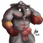  abs anthro balls biceps big_muscles big_penis bin elephant erection horn humanoid_penis male mammal muscles nude pecs penis plain_background pose solo standing tusks 