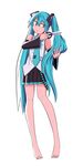  bad_id bad_pixiv_id bare_legs bare_shoulders barefoot cutting_hair hasimoto-suzu hatsune_miku long_hair necktie scissors severed_hair solo twintails vocaloid 