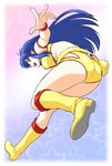  blue_eyes blue_hair boots bracelet dirty_pair jewelry kouda_tomohiro long_hair open_mouth solo star yuri_(dirty_pair) 