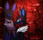  abstract_background anthro bat blue_eyes claws collar couple dragon duo ear_piercing fangs female fur hybrid looking_at_viewer male mammal nintendo noivern nude original_character piercing plain_background pok&#233;mon pok&#233;morph pok&eacute;mon pok&eacute;morph red_background salamence size_difference smile tuft vibrantechoes video_games wings 