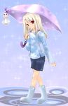  fate/stay_night fate_(series) illyasviel_von_einzbern long_hair natsuru333 red_eyes shorts solo teruterubouzu umbrella white_hair 