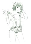  monochrome naked_suspenders navel original short_hair shorts sketch solo suspenders traditional_media yoshitomi_akihito 