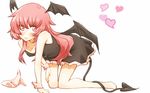  all_fours bad_id bad_pixiv_id bare_arms bare_shoulders barefoot bat_wings black_dress braid breasts cleavage collarbone demon_girl demon_tail demon_wings dress head_wings heart high_heels koakuma long_hair non_(z-art) red_dress red_eyes shoes_removed simple_background single_braid small_breasts smile solo tail touhou very_long_hair wallpaper white_background wings wrist_cuffs 