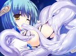  1girl blue_hair breast_sucking breasts fellatio game_cg kai magical_girl monster nipples oral rape shimesaba_kohada short_hair tears tentacle walpurgis yellow_eyes 