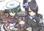  akatsuki_(kantai_collection) black_hair cosplay double_eyepatch dress_shirt eyepatch green_eyes green_hair hair_ornament hat kantai_collection kiso_(kantai_collection) kiso_(kantai_collection)_(cosplay) kurono_tokage long_hair multiple_girls necktie open_mouth remodel_(kantai_collection) shirt short_hair smile tenryuu_(kantai_collection) tenryuu_(kantai_collection)_(cosplay) yellow_eyes 