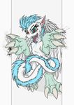  blue_hair dragon drooling feathers female feral foldeath fur furred_dragon green_eyes hair looking_at_viewer original_character patch(character) saliva smile solo wings 